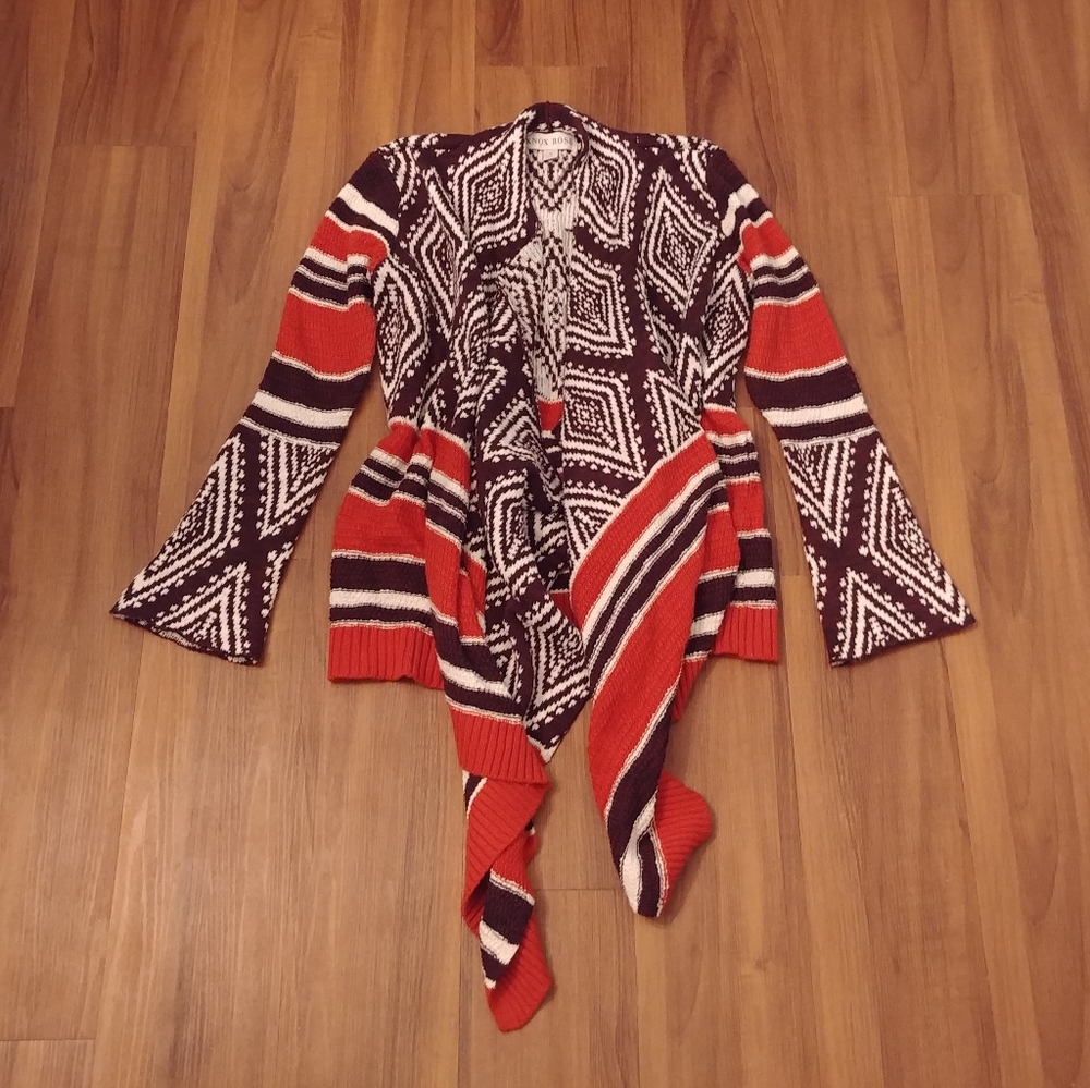 Knox Rose rust orange brown Aztec stripe cardigan
